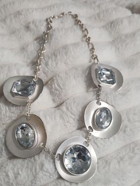 Silver-Tone Clear Crystal Statement Necklace